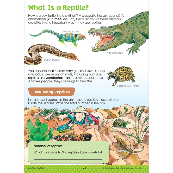 Reptiles are just a few of the creatures featured in this Big Science 2-3 Workbook.