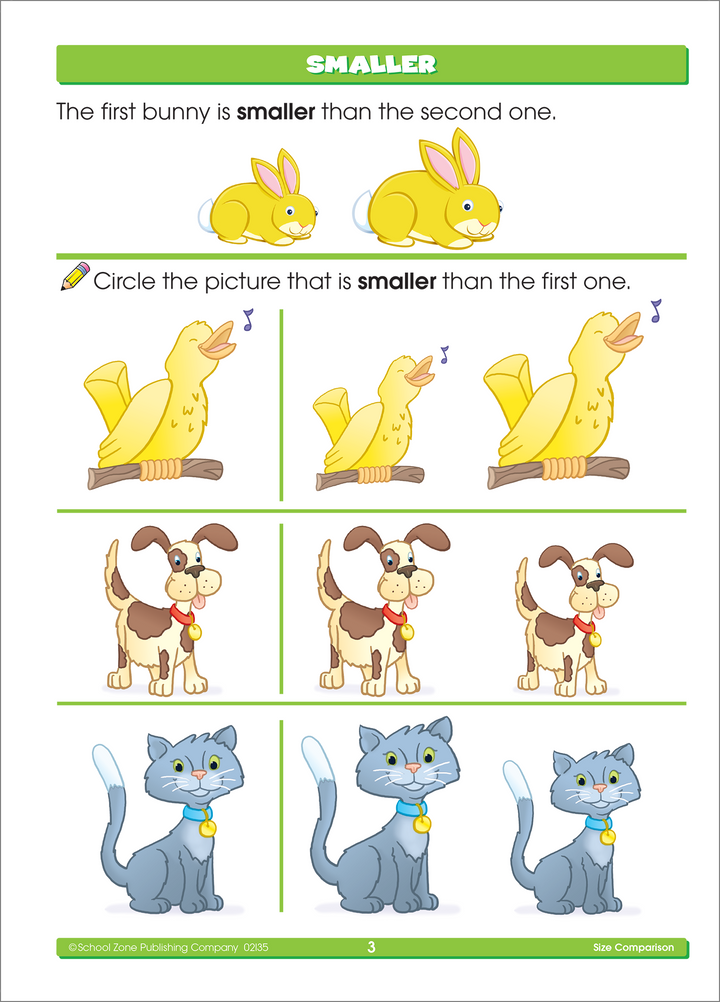 Little ones begin comparing with this Preschool Basics Workbook.
