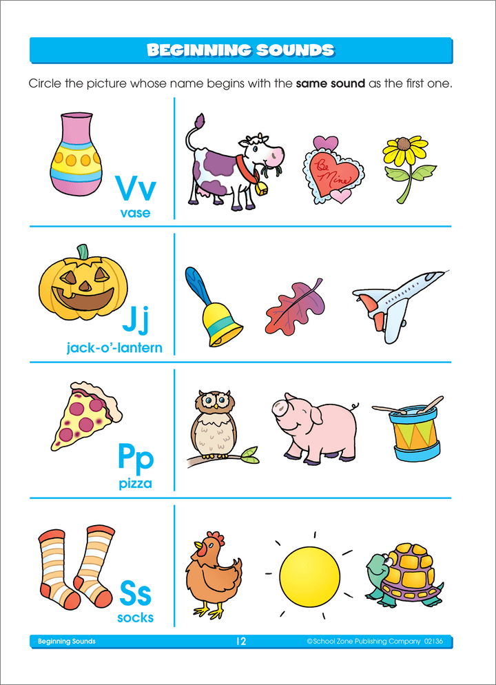 Kindergarten Basics Workbook teaches beginning sounds while enriching vocabulary.