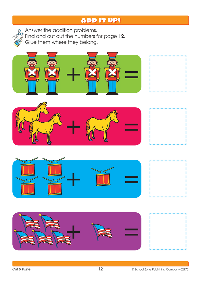 Early math and language skills get rolled into Cut & Paste Workbook.