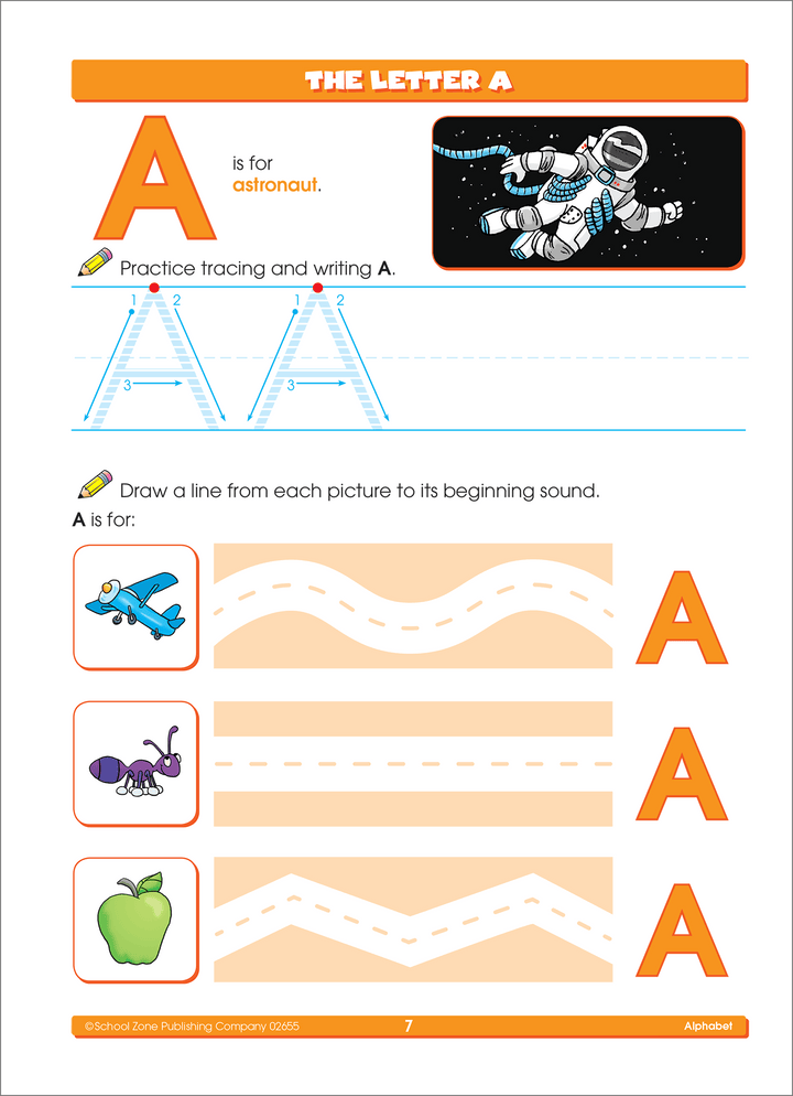 Letter tracing lessons in Super Deluxe Preschool Basics Workbook give preschoolers more confidence in writing letters.