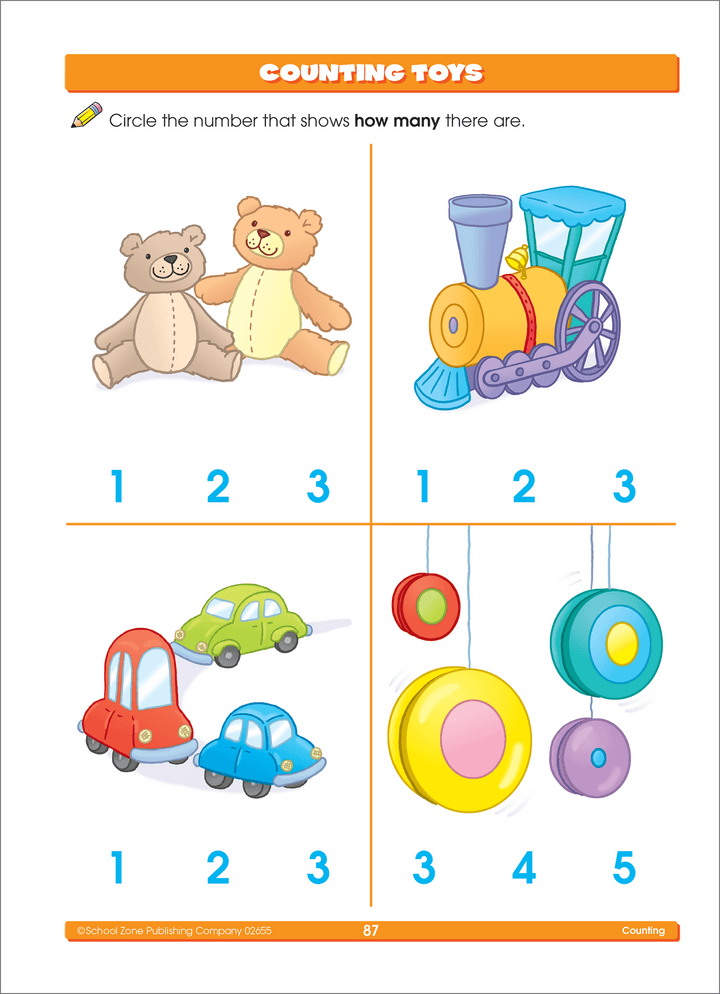 Get your child ready for preschool with the counting exercises in Super Deluxe Preschool Basics Workbook.