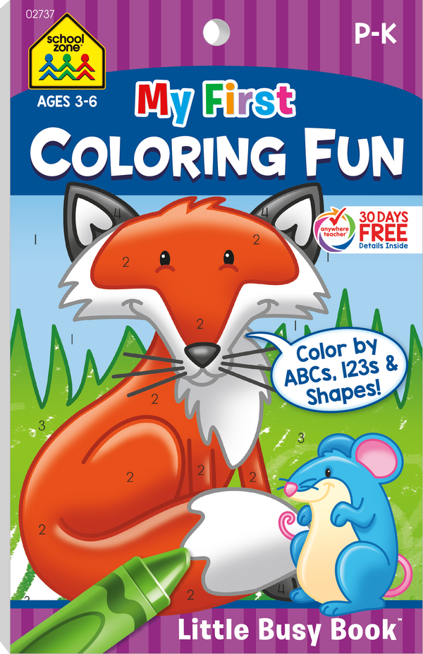 My First Coloring Adventure Little Busy Book will help introduce basic skills.