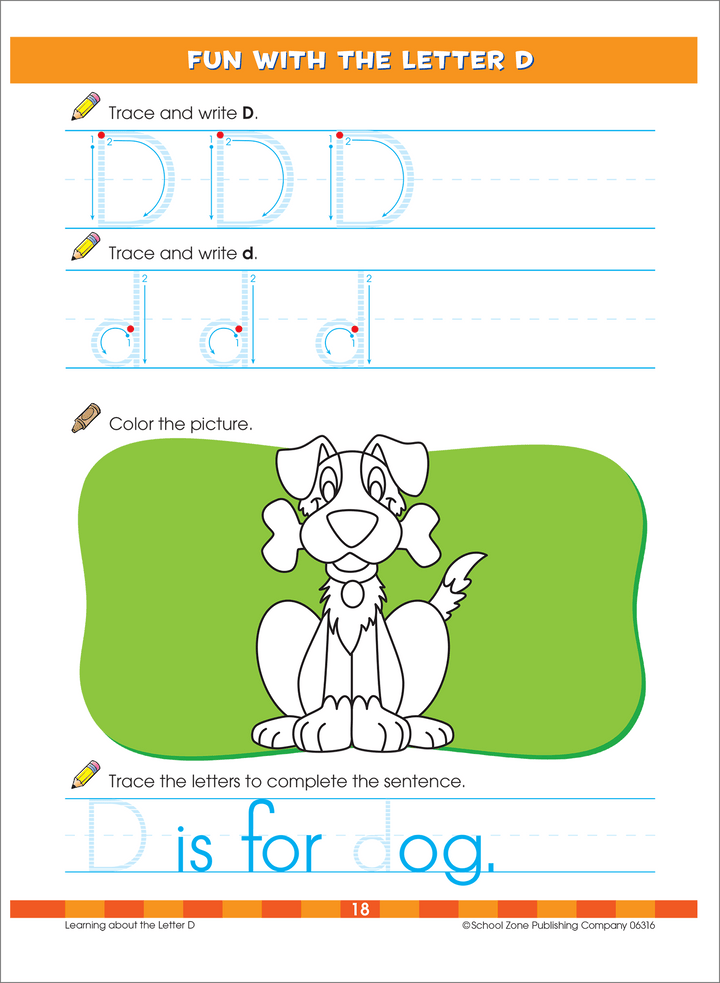 Big Kindergarten Workbook uses tracing activities to introduce and reinforce letters.