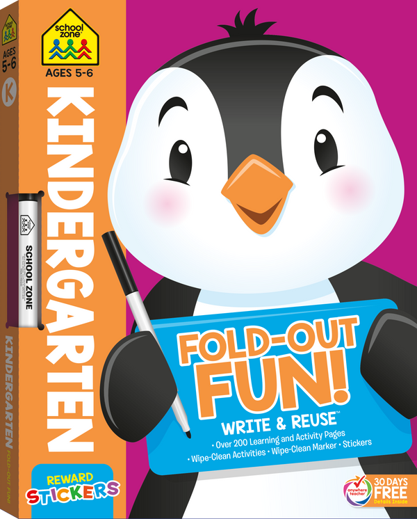 Little ones will love this Kindergarten Write & Reuse Fold-Out Fun! Big Workbook.