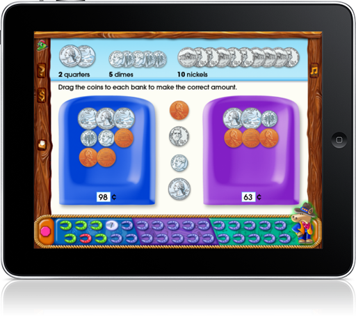 Time, Money & Fractions 1-2 On-Track (iPad App) uses colorful, practical, relatable activities!