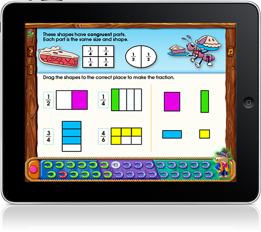 A variety of strategies in Time, Money & Fractions 1-2 On-Track (iPad App) build a solid math foundation.