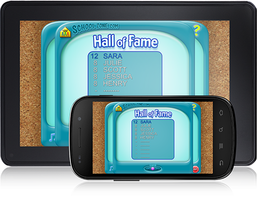 Adding to the fun, in Square-Off (Android App) kids track names and scores in the player Hall of Fame.