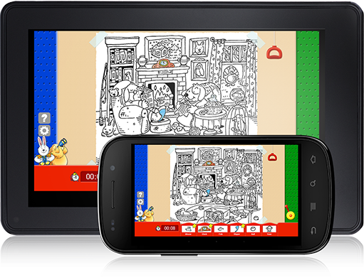 Each of ten different scenes begins in black and white in Try-n-Spy (Android App).