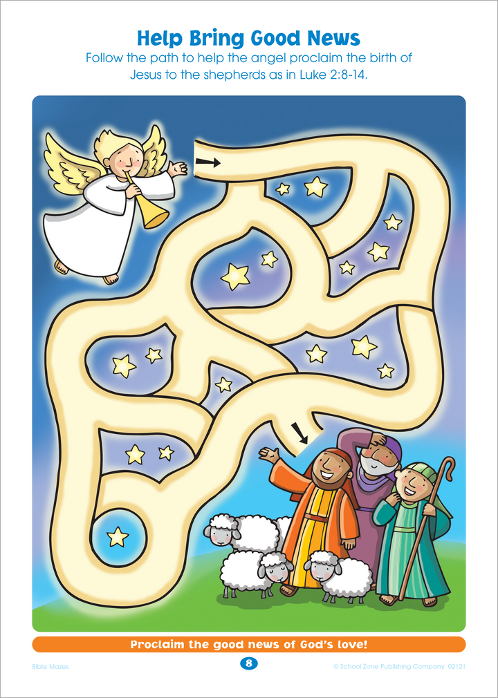 Preschoolers and kindergartners will discover hours of fun and learning with Bible Mazes.