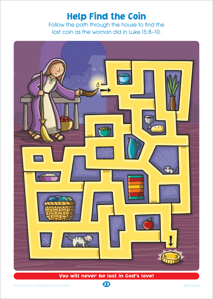 Delightful themes and illustrations create memorable learning moments in Bible Mazes.