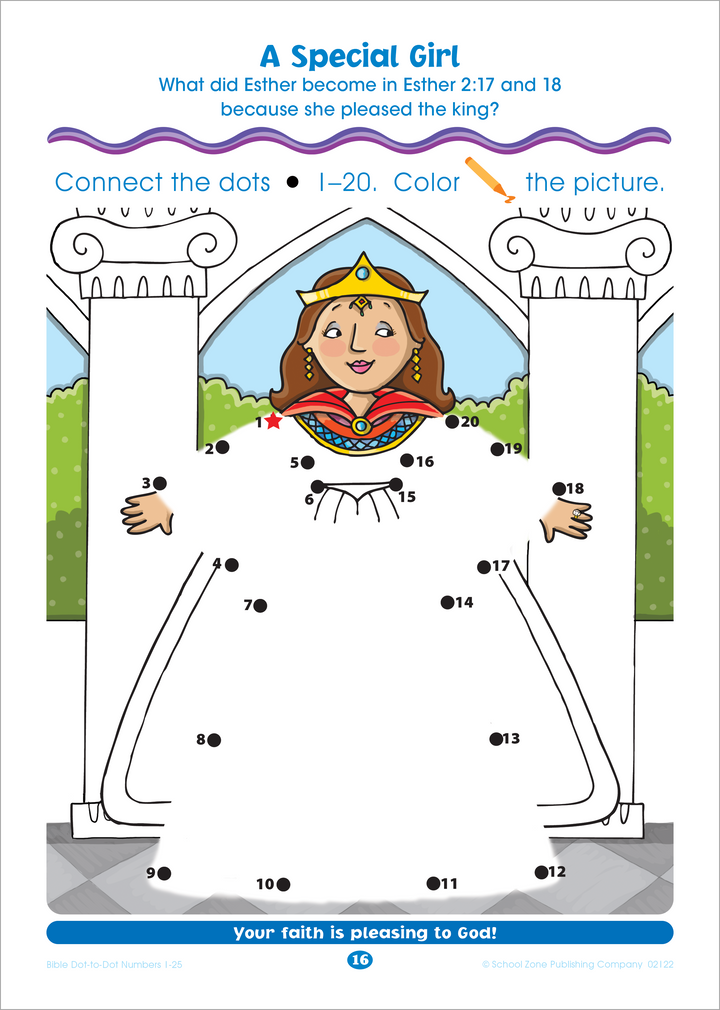 Preschoolers and kindergartners expand their counting abilities and Bible knowledge with Bible Dot-to-Dots! 1-25.