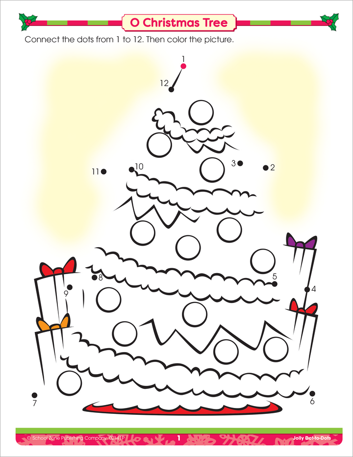 Holiday-Themed Dot-to-Dots Activity in O Christmas Tree - Jolly Dot-to-Dots Workbook