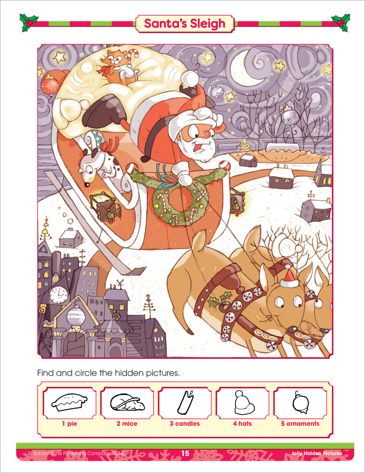 Holiday-Themed Hidden Objects Activity in Santa's Sleigh - Jolly Hidden Pictures Workbook