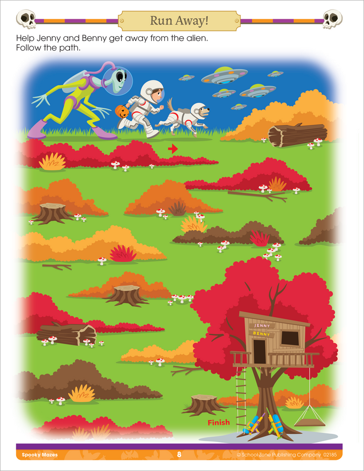 Help the child and dog get away from the alien through the Spooky Maze