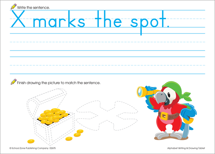 The adorable characters and illustrations in Alphabet Writing & Drawing Tablet will grab attention.