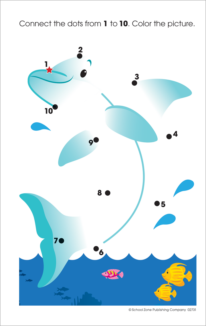 First, connect the dots, then color the pages in My First Dot-to-Dots Little Busy Book Workbook.