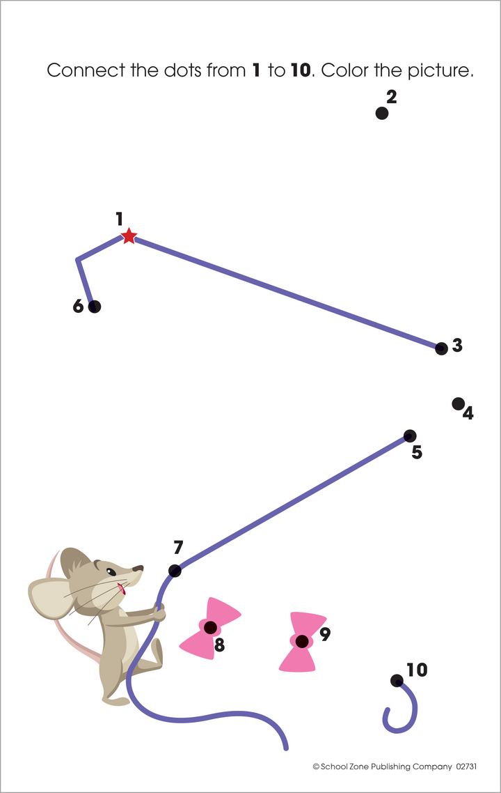 My First Dot-to-Dots Little Busy Book Workbook will help build eye-hand coordination and number skills.