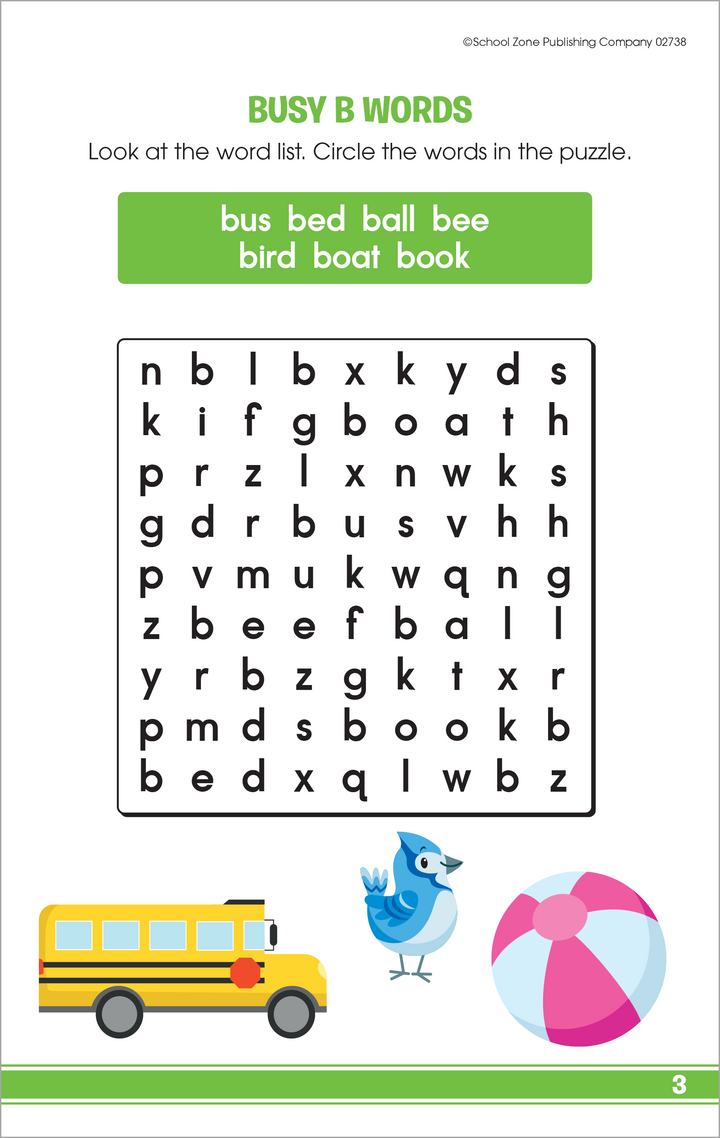 My First Word Searches Little Busy Book also gives practice in beginning letter sounds.