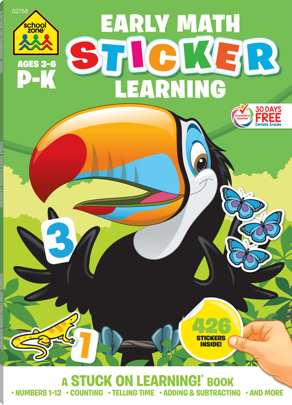 Math Stickers Workbook includes over 400 stickers that will enhance your child's learning adventure.