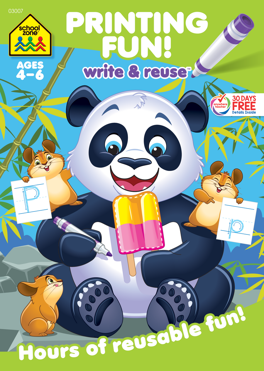 Hop aboard the letter-making train with this adorable Printing Fun! Write & Reuse Workbook!