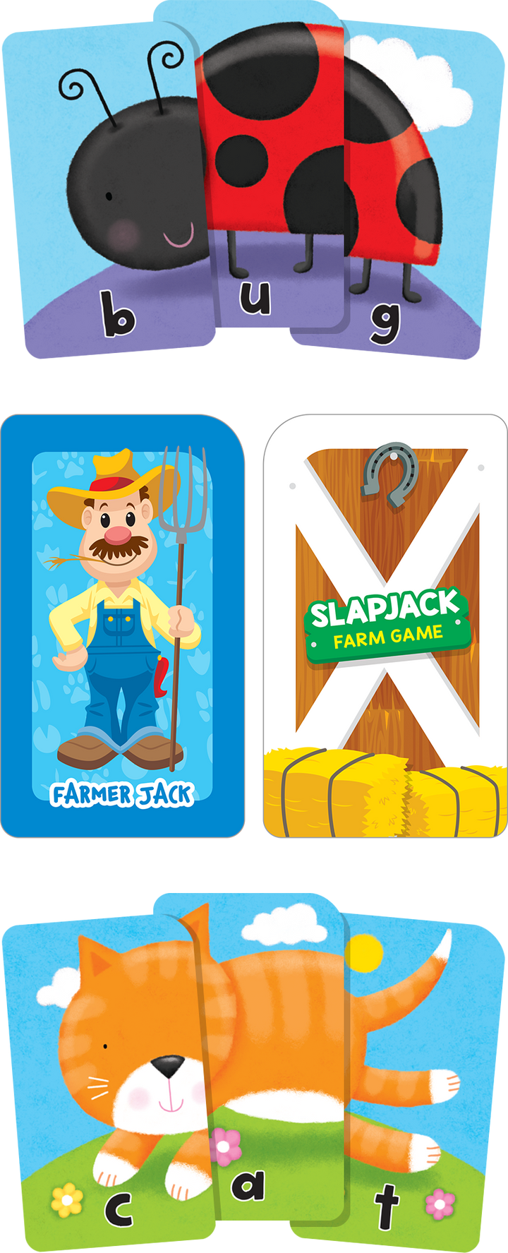 Kids will playfully build skills with Get Ready Game Cards Three-Letter Words & Slapjack Farm 2-Pack.
