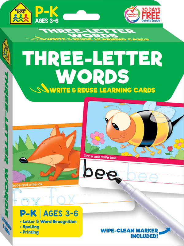 Three-Letter Words Write & Reuse Learning Cards