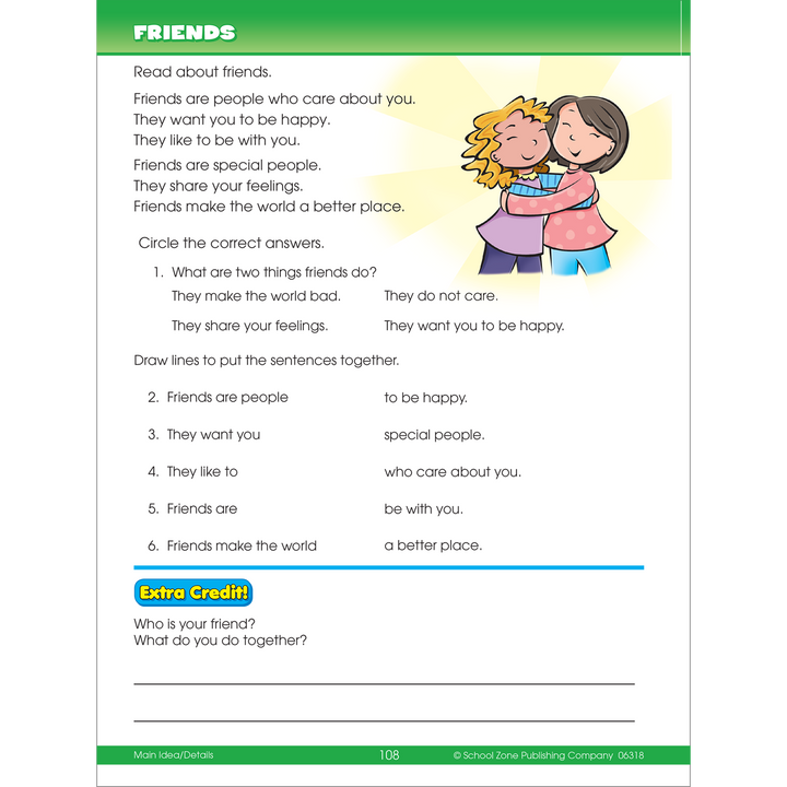 Reading and comprehension are important skills sharpened in Big Second Grade Workbook.