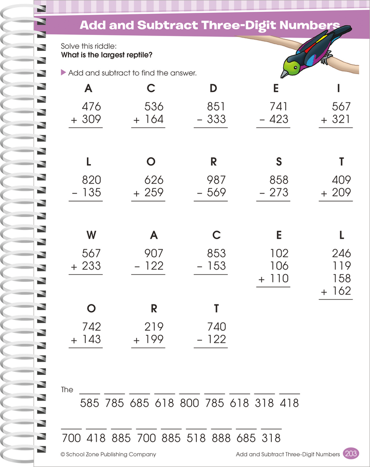 Young students working on Big Third Grade Workbook will get plenty of practice working with large numbers.