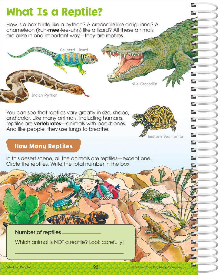 Reptiles are just a few of the creatures featured in this Big Science 2-3 Workbook.