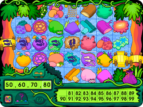 Swamp Hop game scene with brightly colored rocks and animals