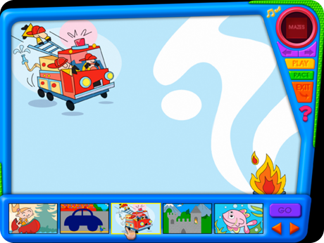 game scene shows fire truck racing to a fire