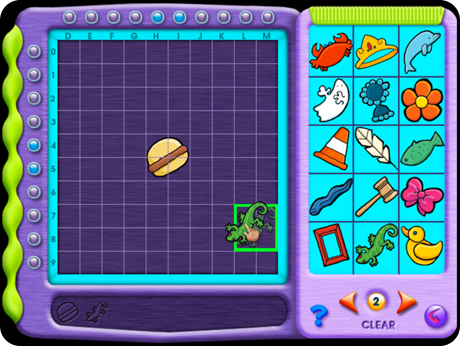 hamburger and gecko placed on grid