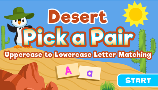 Desert Pick a Pair uppercase to lowercase matching game title screen