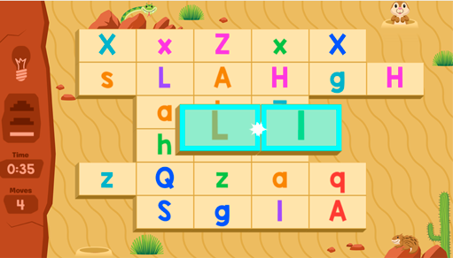 Medium level of Desert Pick a Pair game  with an uppercase to lowercase letter match