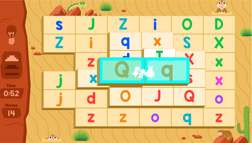 Hard level of Desert Pick a Pair game  with an uppercase to lowercase letter match