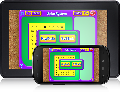 Word Search (Android App) gives options for difficulty, word topics, and more!
