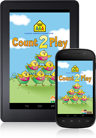 Count 2 Play title screen on tablet and phone shows pyramid of yellow cheerleader chickens