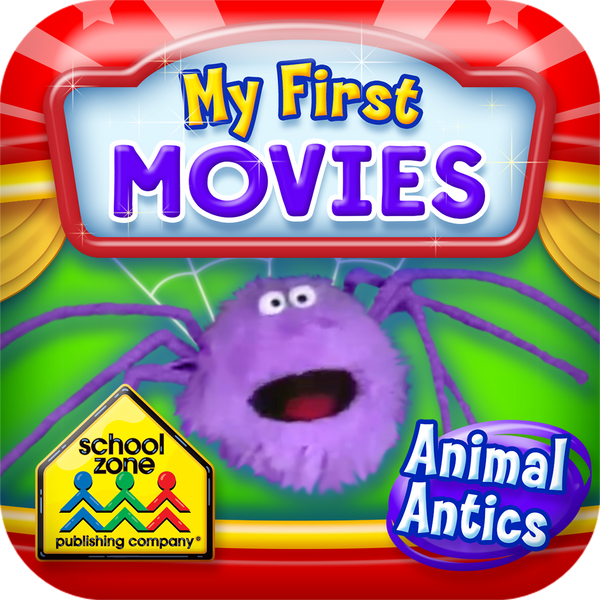 My First Movies title screen with three options: animal rap, magical animals, and animal crackers
