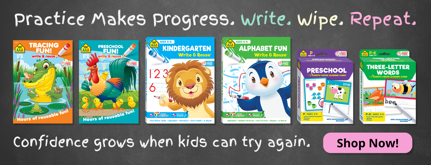 Educational books for children with colorful covers on a blackboard background.