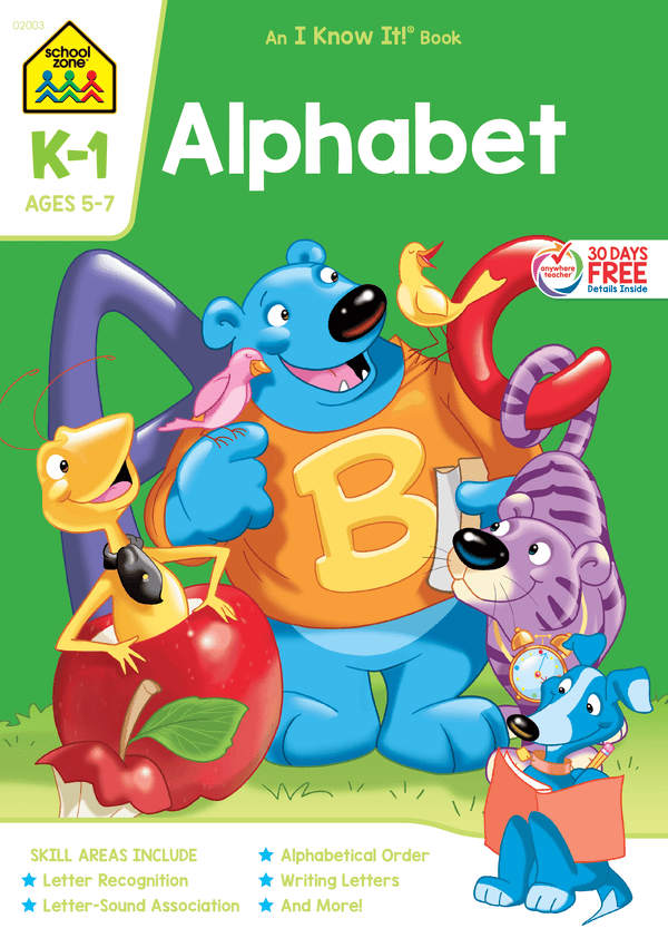 Alphabet K-1 Workbook will guide your child through working on alphabetical order and more.