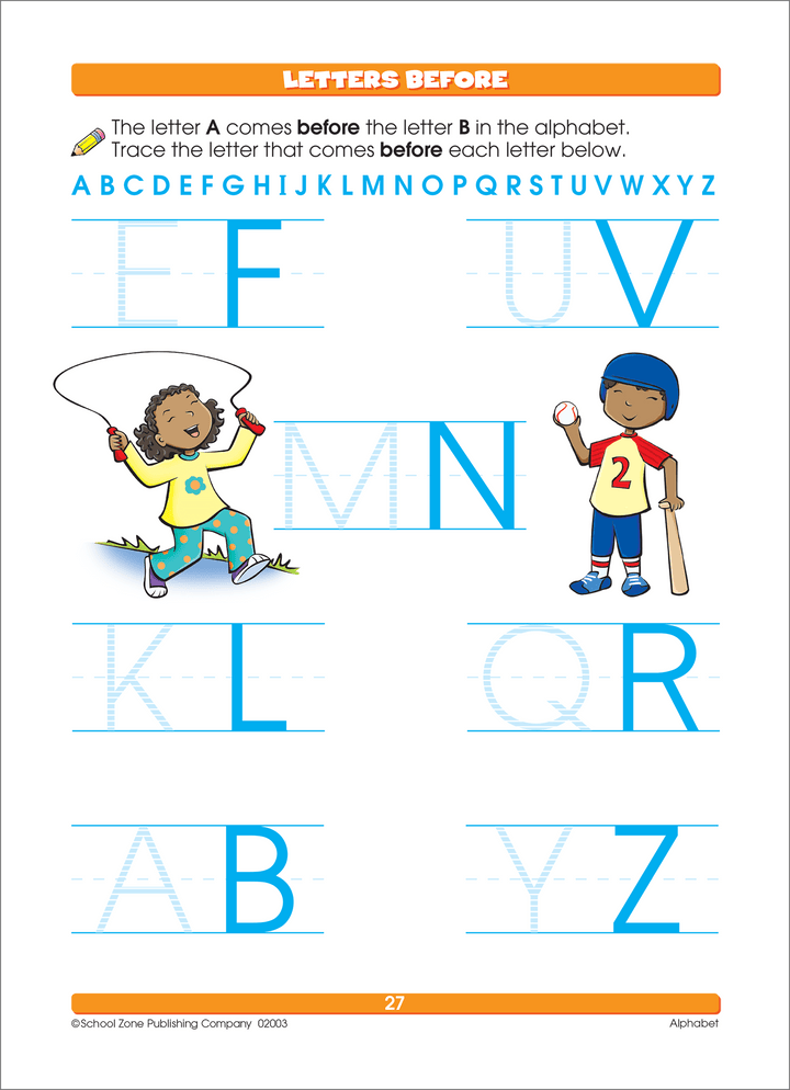 Activities for both uppercase and lowercase are a part of Alphabet K-1 Workbook.