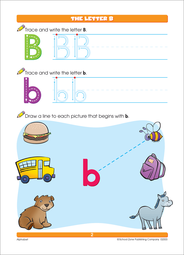 Alphabet K-1 Workbook provides practice in writing each letter of the alphabet.