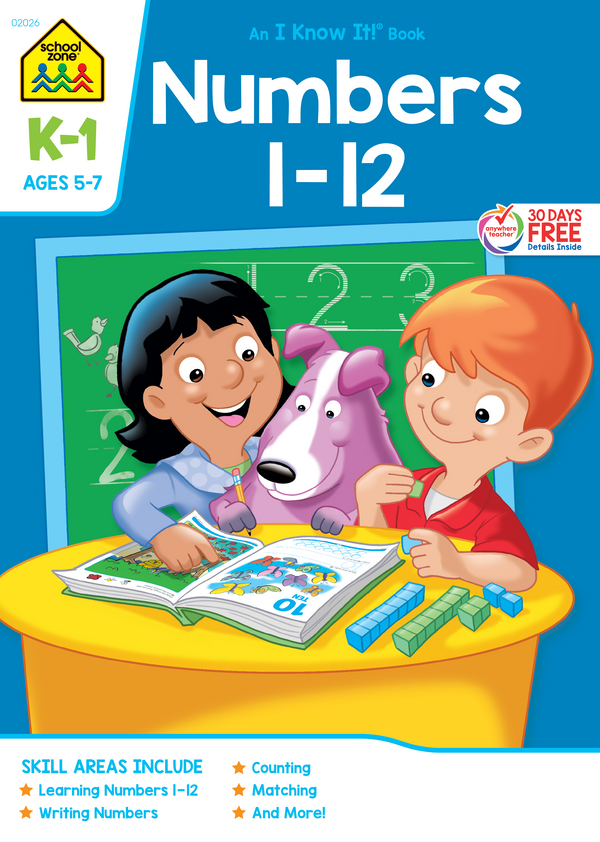 This Numbers 1-12 K-1 Workbook gives kids a playful introduction to early math.