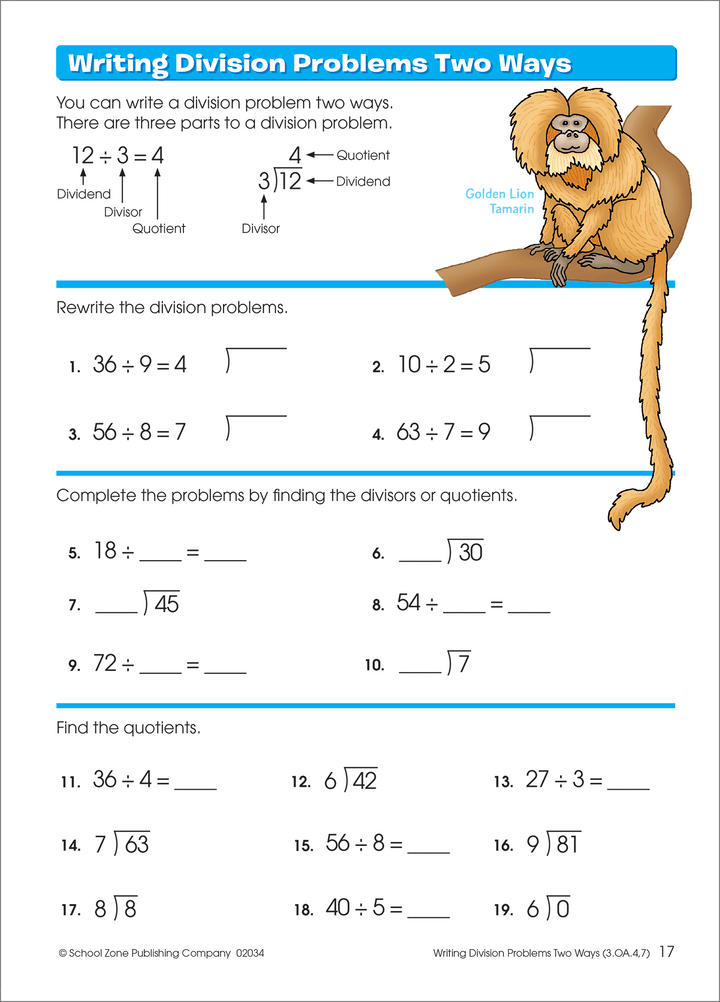 The playful feel of this Multiplication & Division 3-4 Workbook helps de-stress math.
