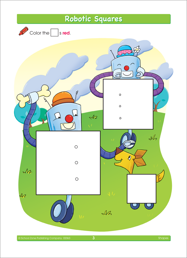 Preschoolers will love the playful activities in this Shapes Workbook.