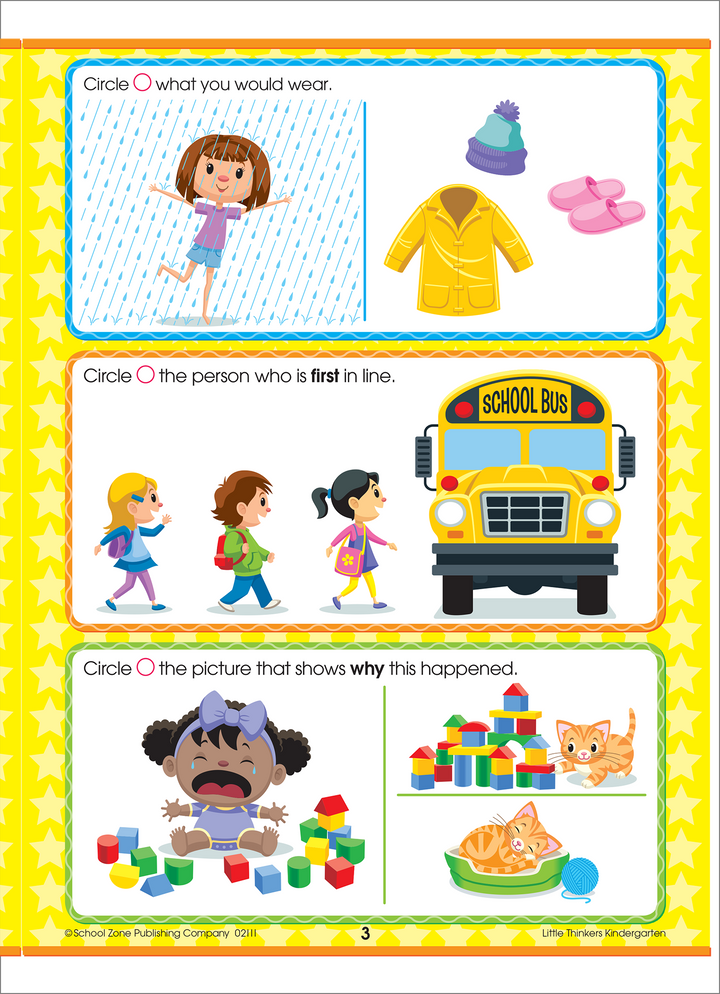 Adorable illustrations in Little Thinkers Kindergarten Workbook will help kindergartners focus.
