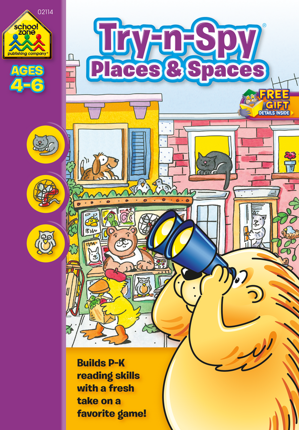 This Try-n-Spy Places & Spaces workbook playfully builds early reading skills!
