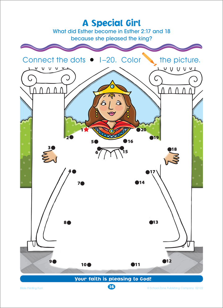 Preschoolers and kindergartners expand their counting abilities and Bible knowledge with Bible Dot-to-Dots! 1-25.