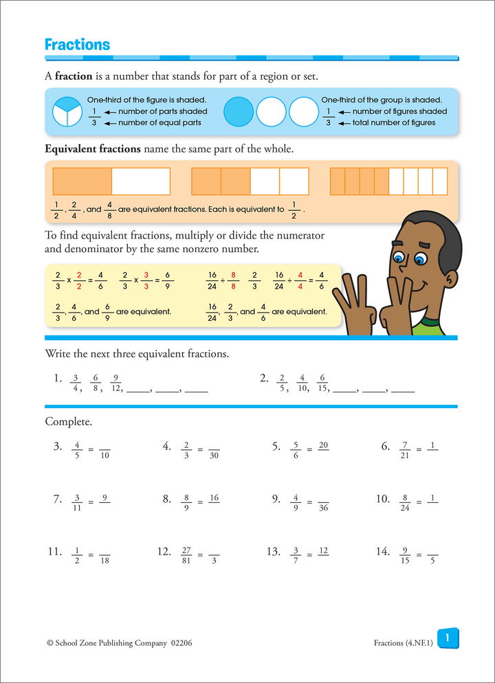 Visuals help reinforce learning in Math Basics 6 Deluxe Edition Workbook.